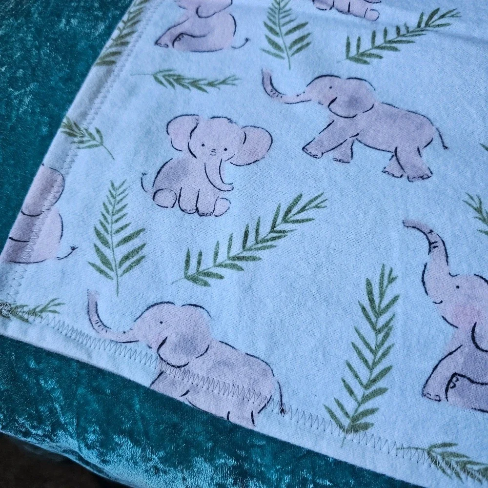 Elephant Botanical Print Knit Baby Swaddle Receiving Blanket 38x35 Crib Homemade